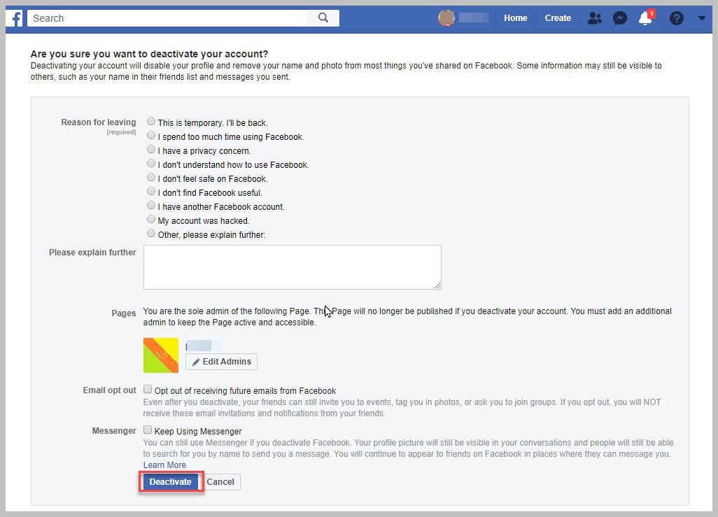 Select the Reason and click Deactivate
