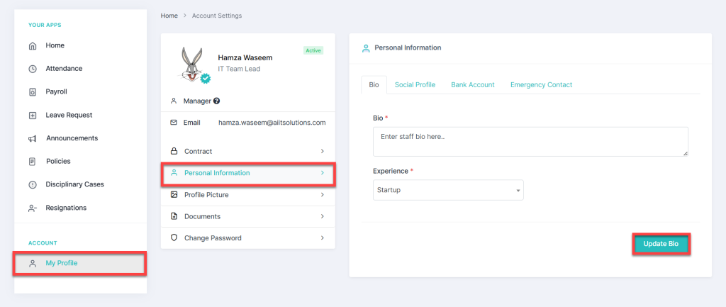 update your profile in HRMS