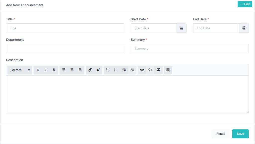 Add an Announcement in HRMS