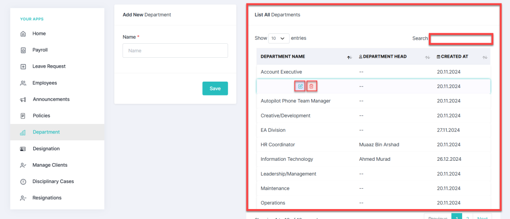 Add a new department in HRMS