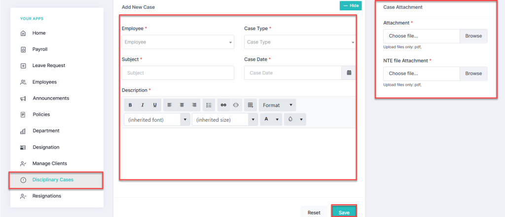 Add a Disciplinary Case in HRMS