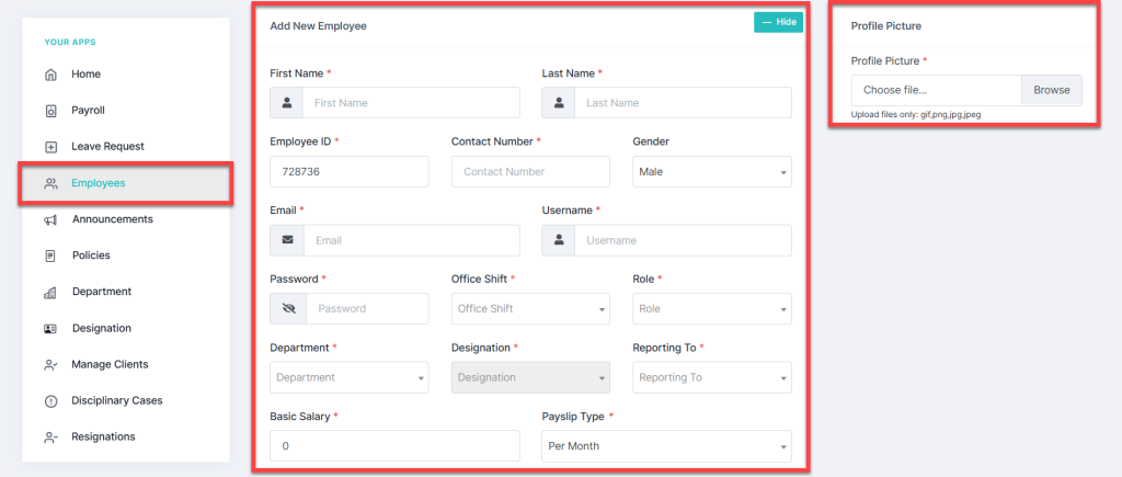 Add an Employee in HRMS